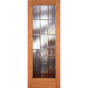 Feather River Doors 15-Lite Clear Bevel Brass Woodgrain 1-Lite Unfinished Oak Interior Door Slab