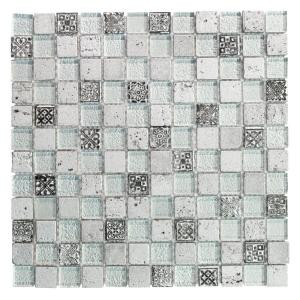 Jeffrey Court Silver Relic 11.75 in. x 11.75 in. Glass and Travertine Mosaic Wall Tile