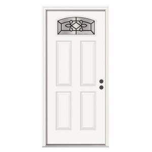 JELD-WEN Sanibel Camber-Top Primed White Steel Entry Door with Brickmold