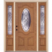 Feather River Doors Lakewood Zinc 3/4 Oval Lite Light Oak Fiberglass Entry Door with Sidelites