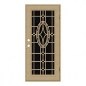 Unique Home Designs Modern Cross 36 in. x 80 in. Desert Sand Right-Hand Recessed Mount Aluminum Security Door with Charcoal Insect Screen
