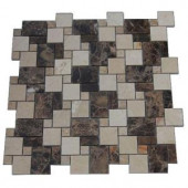 Splashback Tile Parisian Crema Marfil and Dark Emperador Blend 12 in. x 12 in. Marble Floor and Wall Tile