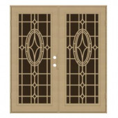 Unique Home Designs Modern Cross 60 in. x 80 in. Desert Sand Left-Hand Surface Mount Aluminum Security Door with Brown Perforated Screen