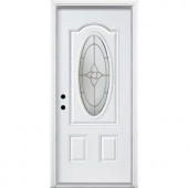 Masonite Specialty Three Quarter Oval Lite Primed Prehung Steel Entry Door with No Brickmold