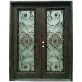 74 in. x 96 in. Copper Prehung Right-Hand Inswing Wrought Iron Double Straight Top Entry Door