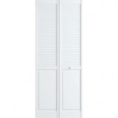 Frameport 30 in. x 80 in. Louver/Panel Pine White Interior Bi-fold Closet Door