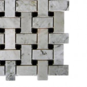 Splashback Tile Magnolia Weave White Carrera With Black Dot Marble Tile - 6 in. x 6 in. Tile Sample