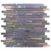 Splashback Tile Tectonic Harmony Black Slate And Rainbow Black 12 in. x 12 in. Glass Mosaic Floor and Wall Tile