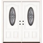 Feather River Doors Sapphire Patina 3/4 Oval Lite Primed Smooth Fiberglass Double Entry Door