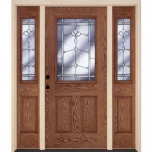 Feather River Doors Carmel Patina Half Lite Medium Oak Fiberglass Entry Door with Sidelites