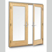 Andersen 400 Series Frenchwood 71-1/4 in. x 79-1/2 in. Pine Interior Hinged Inswing Patio Door with Low-E4 Glass