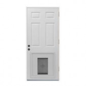 JELD-WEN 6-Panel Primed White Steel Entry Door with Medium Pet Door