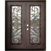 62 in. x 81 in. Copper Prehung Right-Hand Inswing Wrought Iron Double straight Top Entry Door