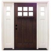 Steves & Sons Craftsman 6 Lite Stained Mahogany Wood Right-Hand Entry Door with 12 in. Sidelites and 4 in. Wall