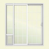 JELD-WEN 72 in. x 80 in. White Right Hand Vinyl Patio Door with Low-E Argon Glass, Grids and Large Pet Door