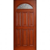 Main Door Mahogany Type Prefinished Cherry Beveled Brass Fanlite Glass Solid Wood Entry Door Slab