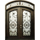 62 in. x 96 in.Copper Prehung Right-Hand Inswing Wrought Iron Double Arch Top Entry Door with Transom