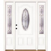 Feather River Doors Medina Brass 3/4 Oval Lite Primed Smooth Fiberglass Entry Door with Sidelites