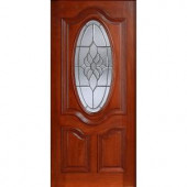 Mahogany Type Prefinished Cherry Beveled Patina 3/4 Oval Glass Solid Wood Entry Door Slab