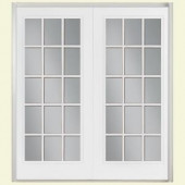 Masonite 60 in. x 80 in. White Prehung Right-Hand Inswing Smooth Fiberglass 15 Lite Patio Door with No Brickmold in Vinyl Frame