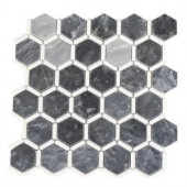 Splashback Tile Ambrosia Dark Bardiglio and Thassos 12 in. x 12 in. Stone Mosaic Floor and Wall Tile