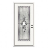 JELD-WEN Langford Full Lite Primed White Steel Entry Door with Brickmould and Satin Nickel Caming