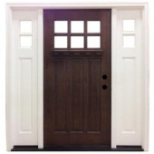 Steves & Sons Craftsman 6 Lite Stained Mahogany Wood Left-Hand Entry Door with 16 in. Sidelites and 6 in. Wall