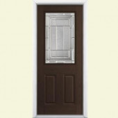 Masonite Sequence Half Lite Espresso Oak Grain Textured Fiberglass Entry Door with Brickmold