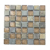 Splashback Tile Tectonic Squares Multicolor Slate And Bronze Glass Tiles - 6 in. x 6 in. Tile Sample