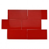 Splashback Tile Contempo Lipstick Red Polished 3 in. x 6 in. Glass Subway Floor and Wall Tile