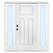 Steves & Sons Premium 3-Panel Primed Steel White Right-Hand Entry Door with 10 in. Clear Glass Sidelites and 4 in. Wall