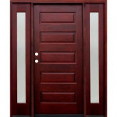 Pacific Entries Contemporary 5 Panel Stained Mahogany Wood Entry Door with 12 in. Reed Sidelites