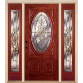 Feather River Doors Silverdale Brass 3/4 Oval Lite Cherry Mahogany Fiberglass Entry Door with Sidelites