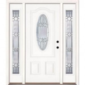 Feather River Doors Mission Pointe Zinc 3/4 Oval Lite Primed Smooth Fiberglass Entry Door with Sidelites