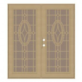 Unique Home Designs Modern Cross 60 in. x 80 in. Desert Sand Right-Hand Recess Mount Security Door with Desert Sand Perforated Screen