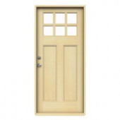 JELD-WEN 6-Lite Craftsman Unfinished Hemlock Entry Door with Unfinished AuraLast Jamb and Brickmold