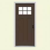 JELD-WEN Craftsman 6-Lite Painted Steel Entry Door with Brickmould