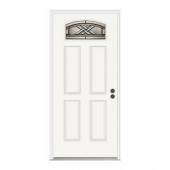 JELD-WEN Ascot Camber-Top Primed White Steel Entry Door with Brickmold