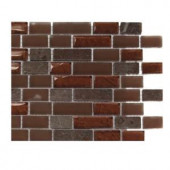 Splashback Tile Penny Pottery Brick Pattern 1/2 in. x 2 in. Marble And Glass Tile - 6 in. x 6 in. Tile Sample