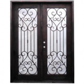 62 in. x 81 in. Copper Prehung Right-Hand Inswing Wrought Iron Double Straight Top Entry Door