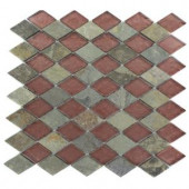 Splashback Tile Tectonic Diamond Multicolor Slate and Rust 12 in. x 12 in. Glass Mosaic Floor and Wall Tile