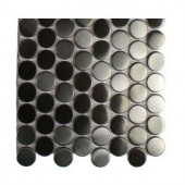 Splashback Tile Metal Silver Stainless Steel 3-5 Penny Round Tiles - 6 in. x 6 in. Tile Sample