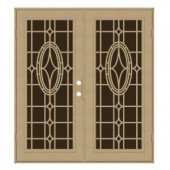 Unique Home Designs Modern Cross 60 in. x 80 in. Desert Sand Left-Hand Recessed Mount Aluminum Security Door with Brown Perforated Screen