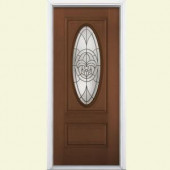 Masonite Fleur De Lis Three Quarter Oval Lite Caramel Fir Grain Textured Fiberglass Entry Door with Brickmold