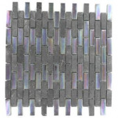Splashback Tile Tectonic Brick Black Slate And Rainbow Black 12 in. x 12 in. Glass Mosaic Floor and Wall Tile