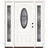 Feather River Doors Sapphire Patina 3/4 Oval Lite Primed Smooth Fiberglass Entry Door with Sidelites