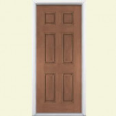 Masonite 6-Panel Caramel Mahogany Grain Textured Fiberglass Entry Door with Brickmold