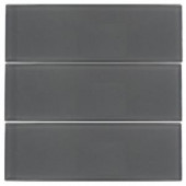Splashback Tile Contempo Smoke Gray Polished 4 in. x 12 in.Glass Subway Floor and Wall Tile