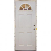 Milliken 36 in. x 80 in. Fan Lite Primed Steel White Prehung Right-Hand Inswing Security Entry Door