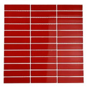 Splashback Tile Contempo Lipstick Red Polished 12 in. x 12 in. Glass Mosaic Floor and Wall Tile